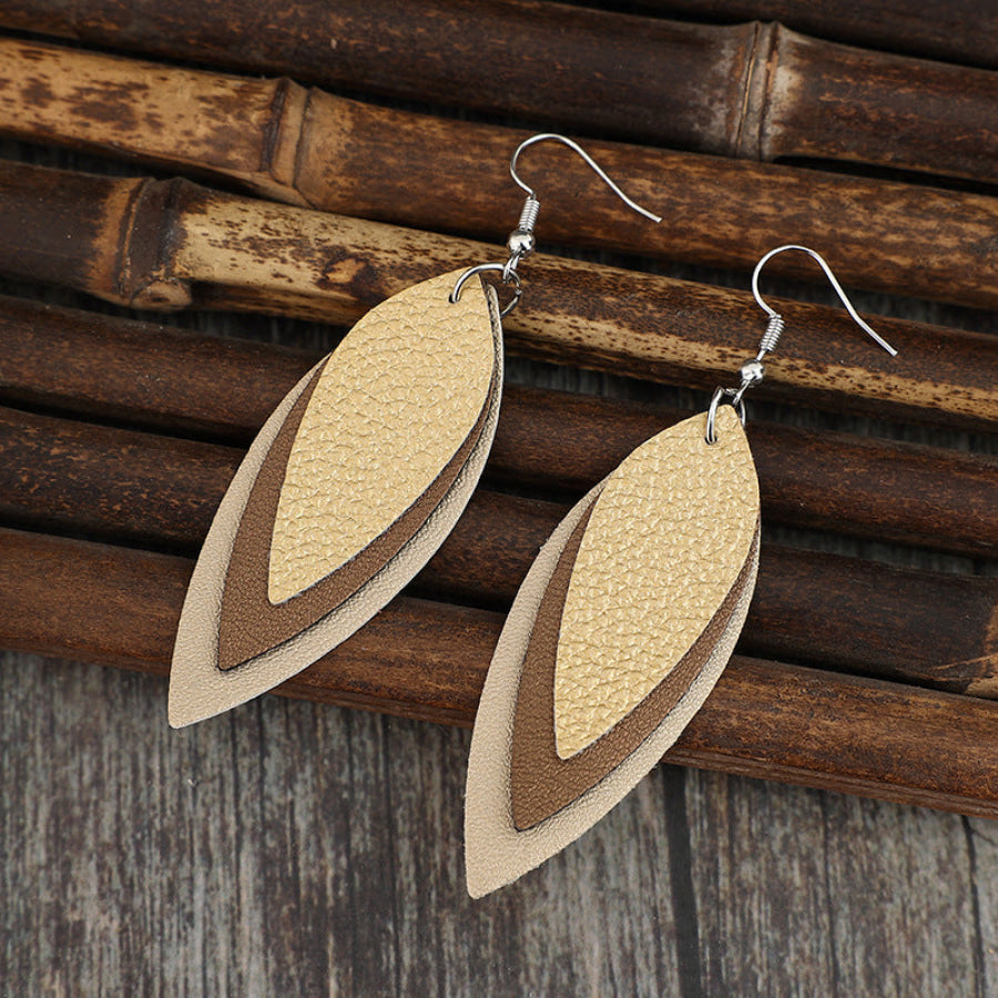 PU Leather Leaf Shape Earrings Tan / One Size Apparel and Accessories