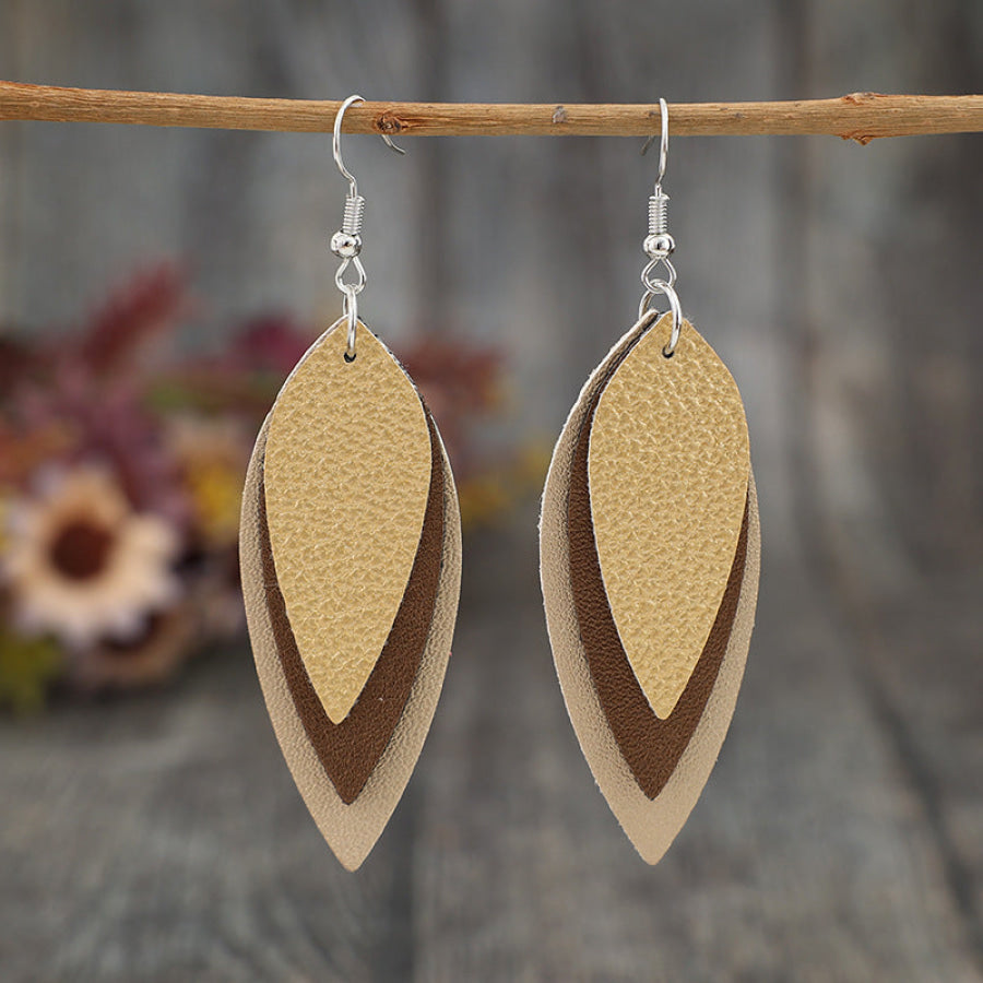 PU Leather Leaf Shape Earrings Tan / One Size Apparel and Accessories