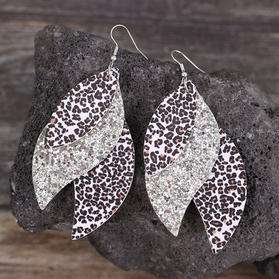 PU Leather Leopard Leaf Earrings Apparel and Accessories