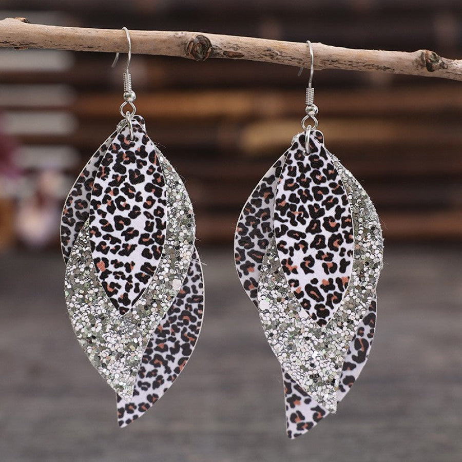 PU Leather Leopard Leaf Earrings Apparel and Accessories