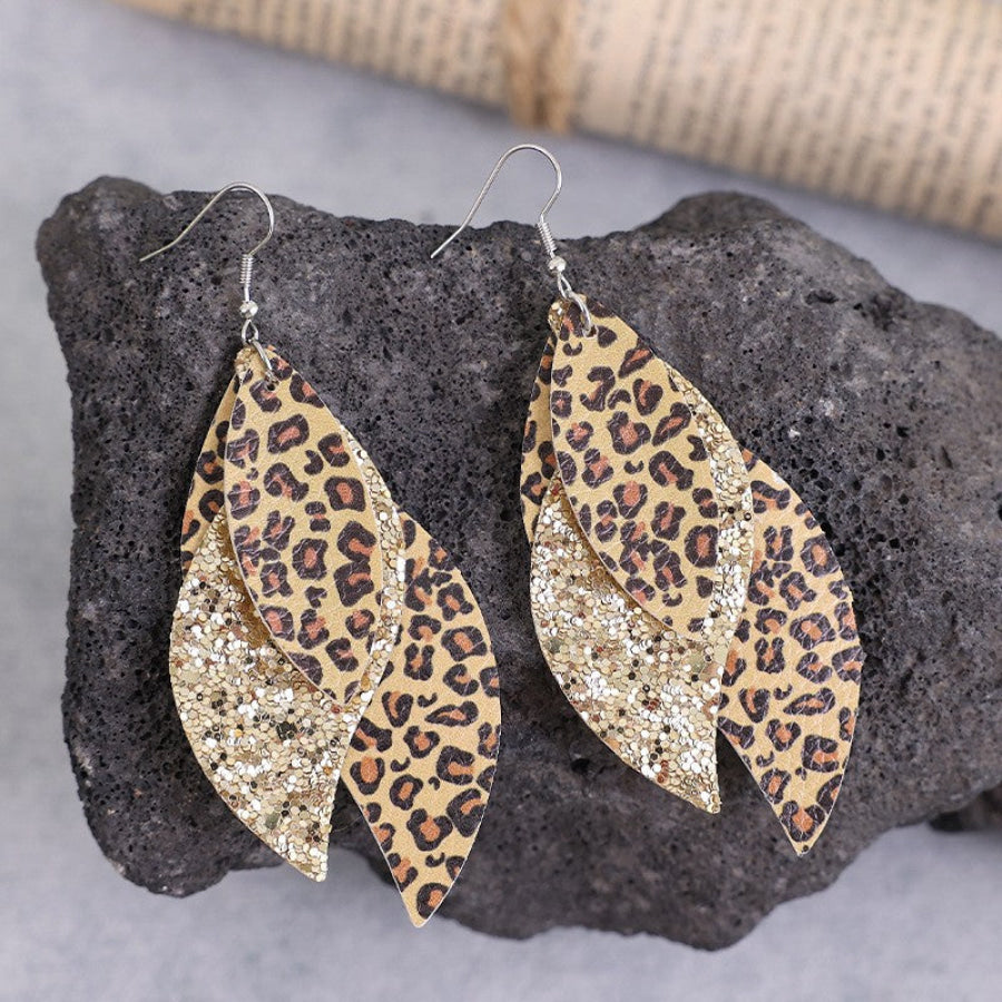 PU Leather Leopard Leaf Earrings Apparel and Accessories