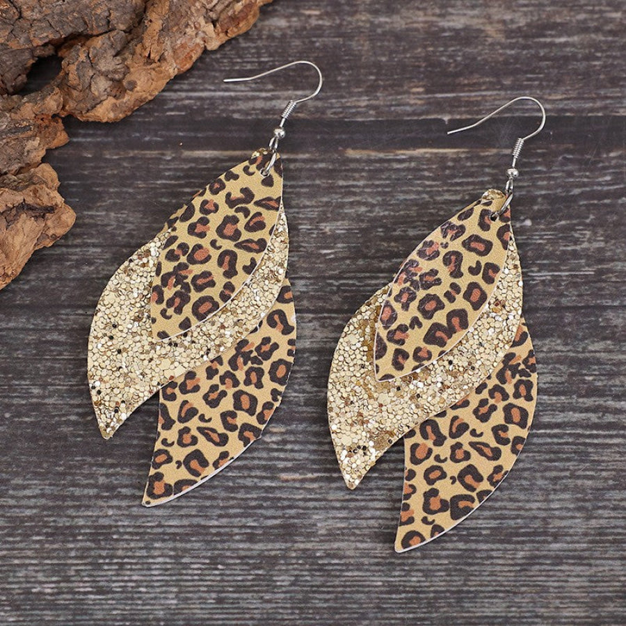 PU Leather Leopard Leaf Earrings Apparel and Accessories