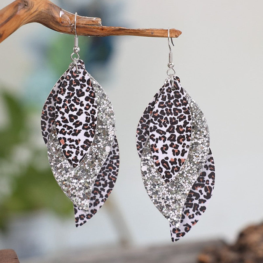 PU Leather Leopard Leaf Earrings Silver / One Size Apparel and Accessories