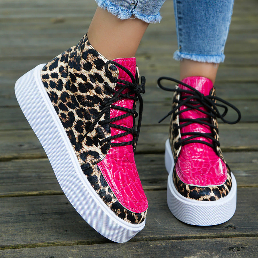 PU Leather Leopard Platform Sneakers Hot Pink / 36(US5) Apparel and Accessories