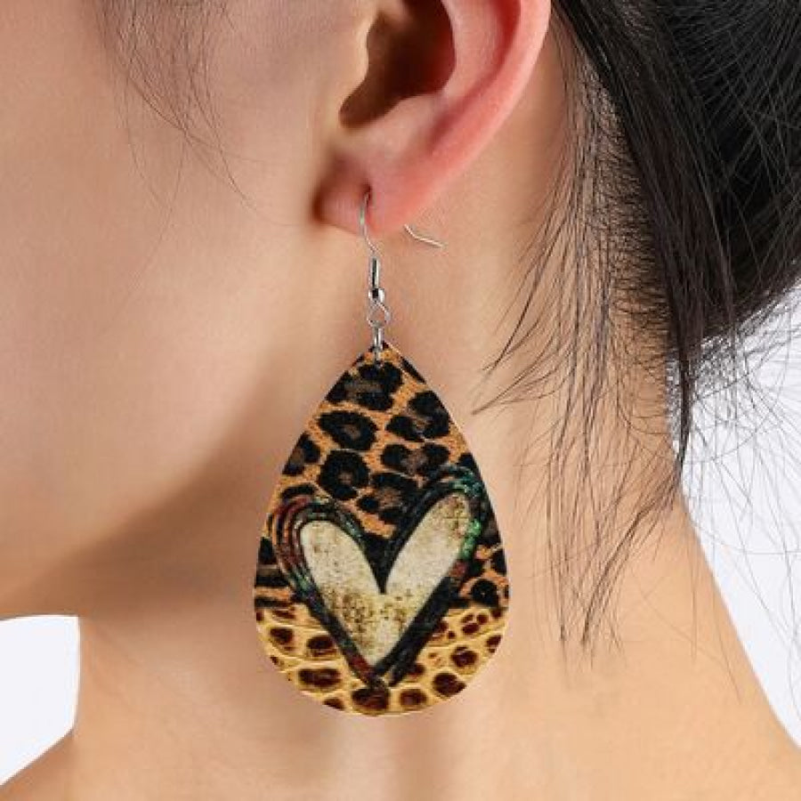 PU Leather Leopard Teardrop Earrings / One Size Apparel and Accessories