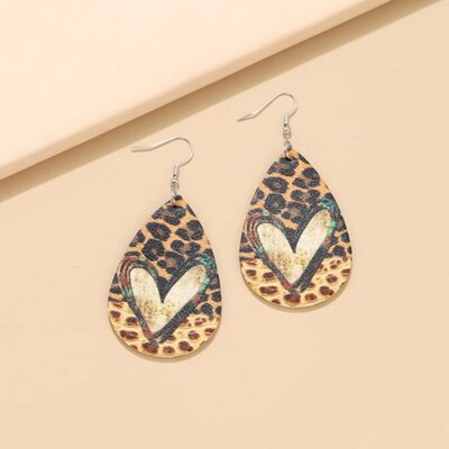 PU Leather Leopard Teardrop Earrings / One Size Apparel and Accessories