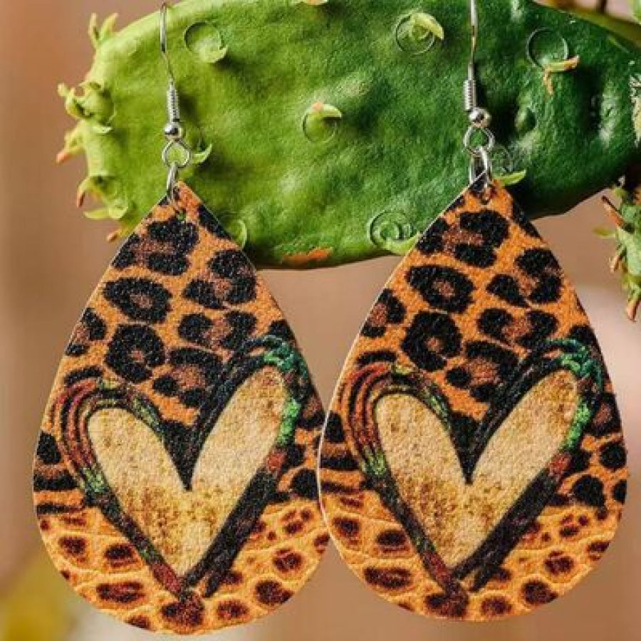 PU Leather Leopard Teardrop Earrings / One Size Apparel and Accessories