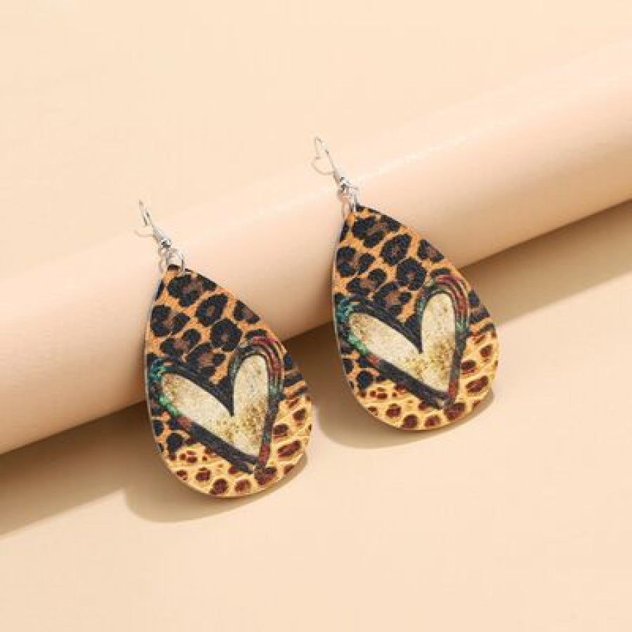 PU Leather Leopard Teardrop Earrings / One Size Apparel and Accessories