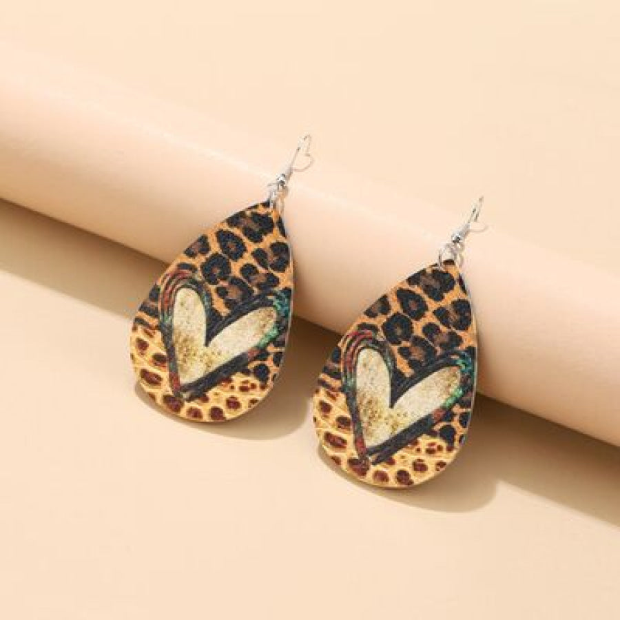 PU Leather Leopard Teardrop Earrings / One Size Apparel and Accessories