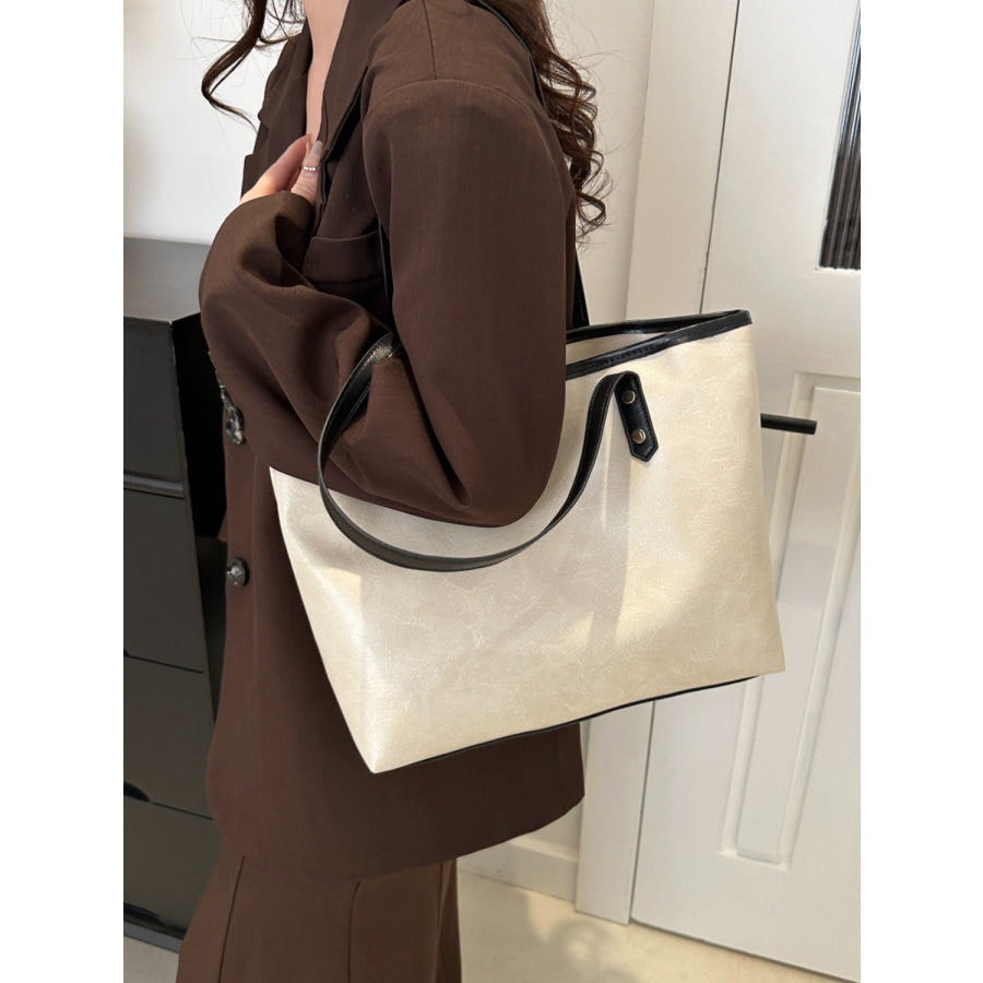 PU Leather Medium Shoulder Bag Beige / One Size Apparel and Accessories