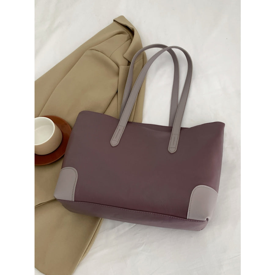 PU Leather Medium Tote Bag Mauve / One Size Apparel and Accessories