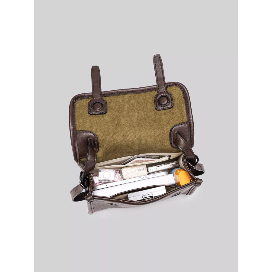 PU Leather Messenger Crossbody Bag with Flap Closure Brown / onesize