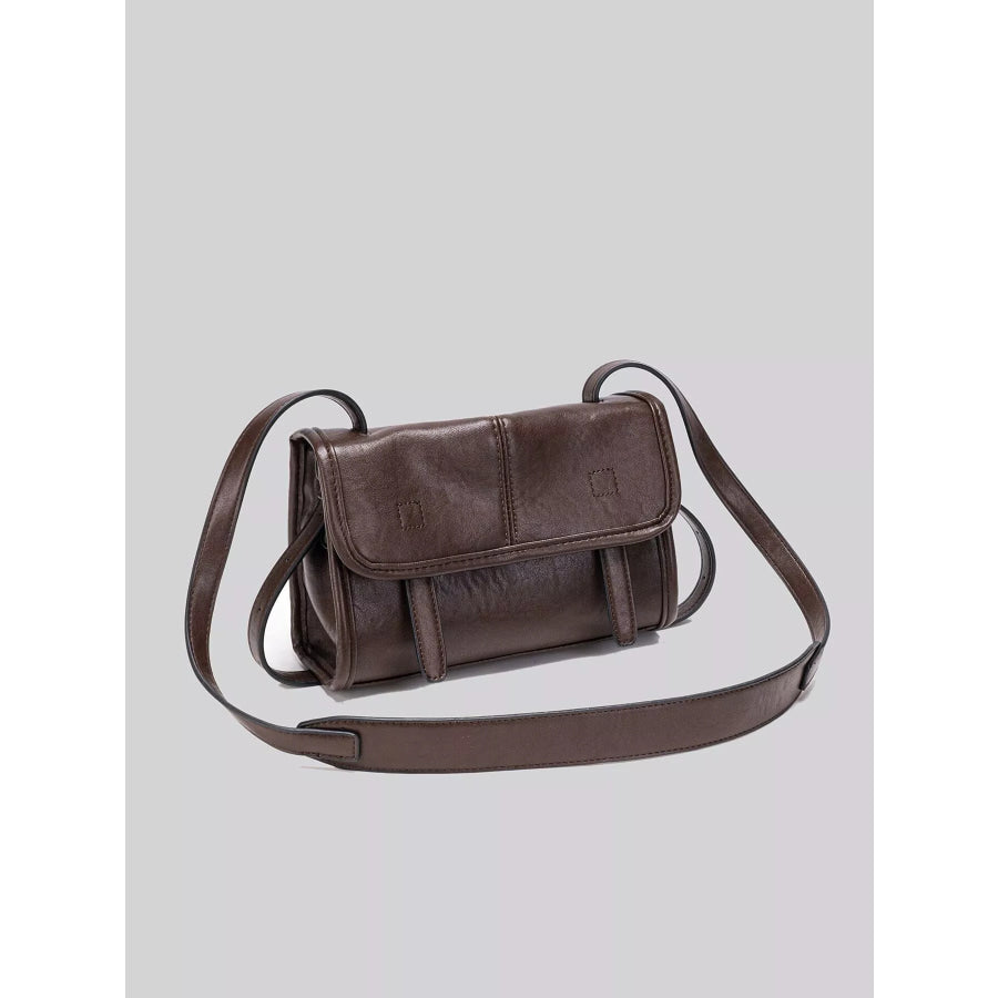 PU Leather Messenger Crossbody Bag with Flap Closure Brown / onesize
