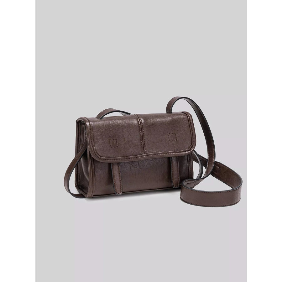 PU Leather Messenger Crossbody Bag with Flap Closure Brown / onesize