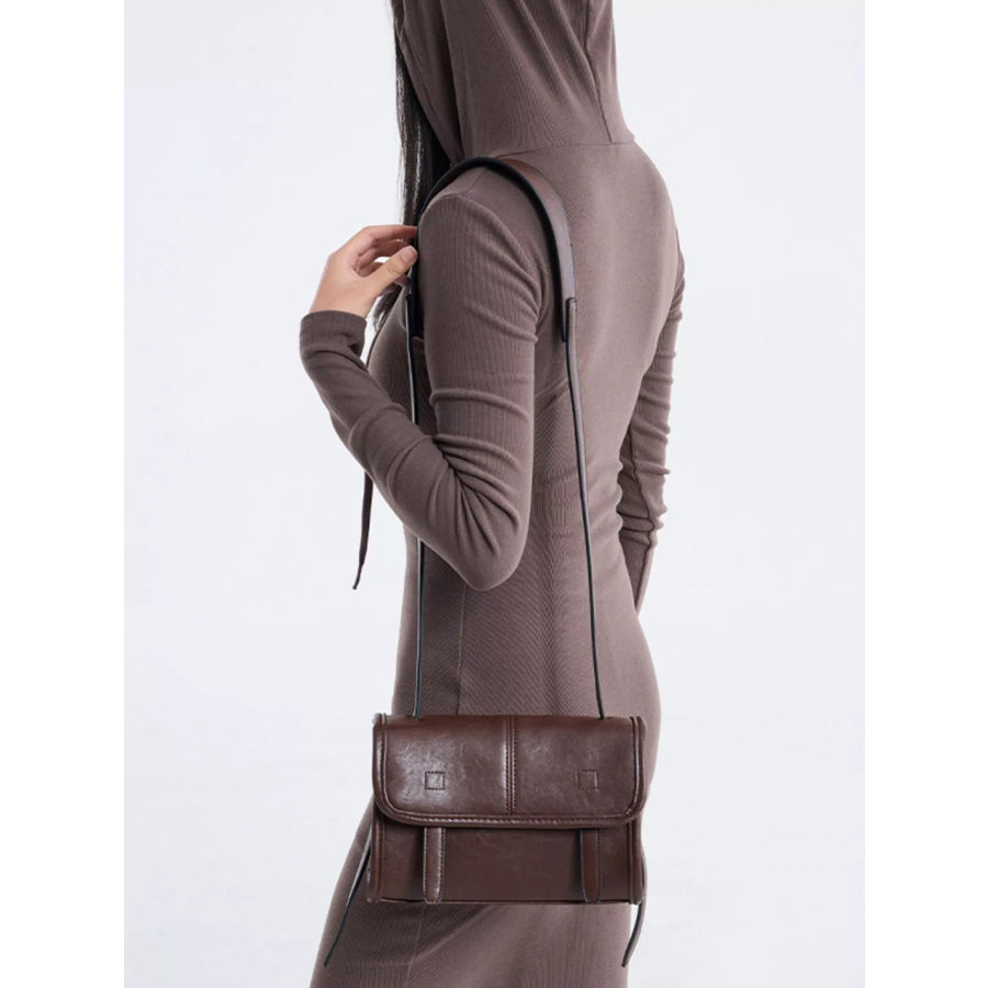 PU Leather Messenger Crossbody Bag with Flap Closure Brown / onesize