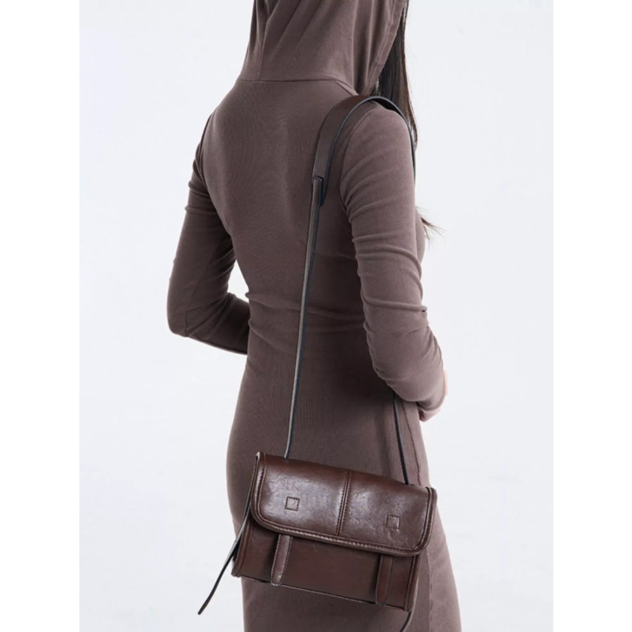 PU Leather Messenger Crossbody Bag with Flap Closure Brown / onesize