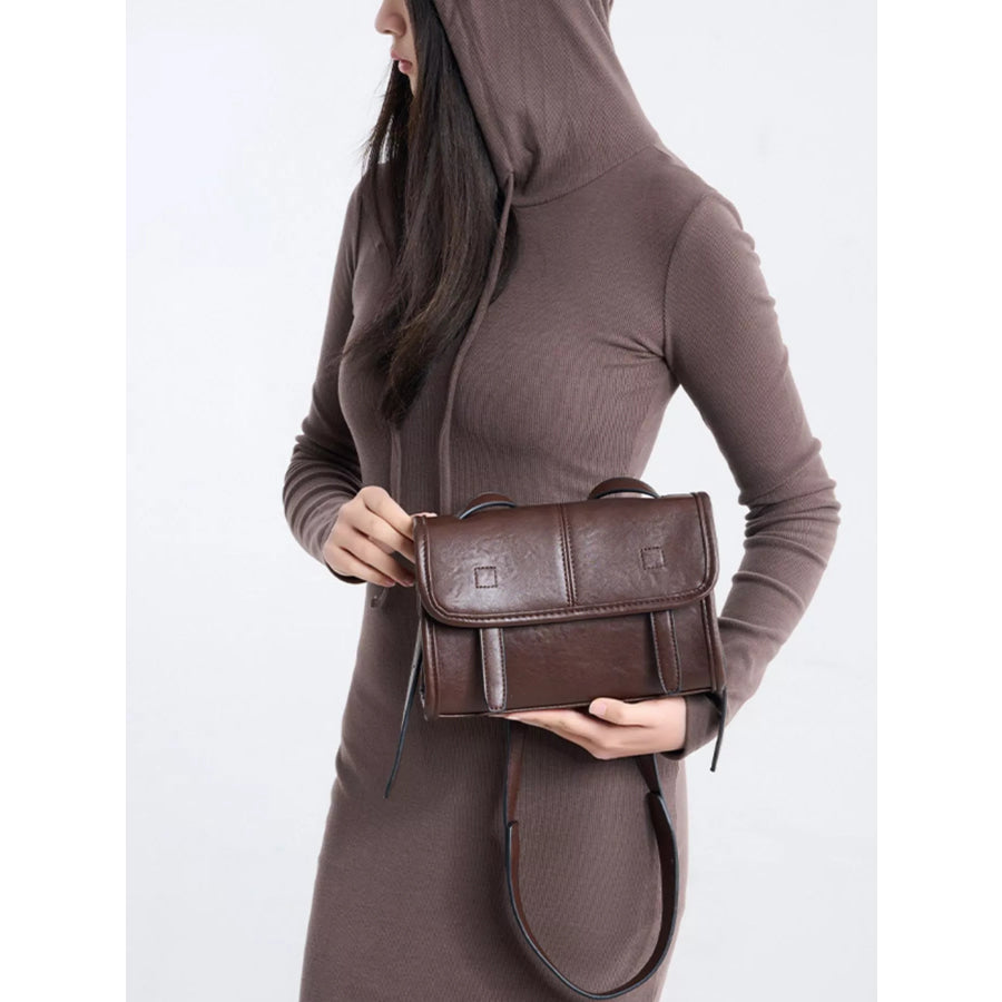 PU Leather Messenger Crossbody Bag with Flap Closure Brown / onesize