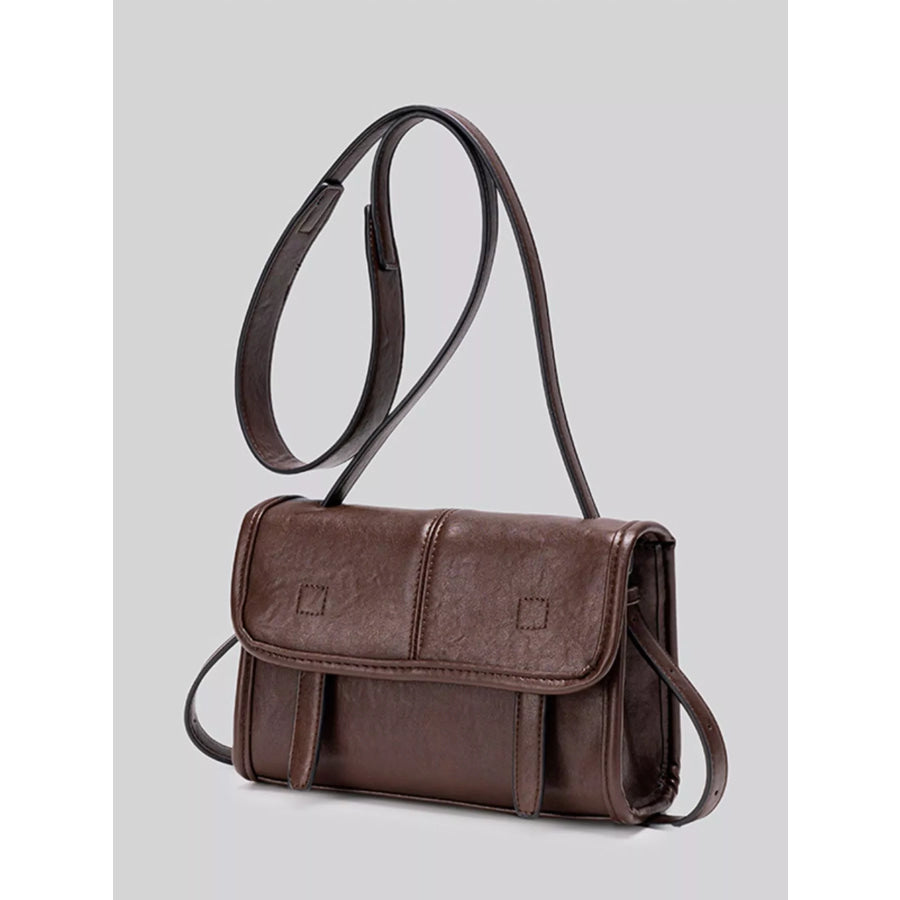PU Leather Messenger Crossbody Bag with Flap Closure Brown / onesize