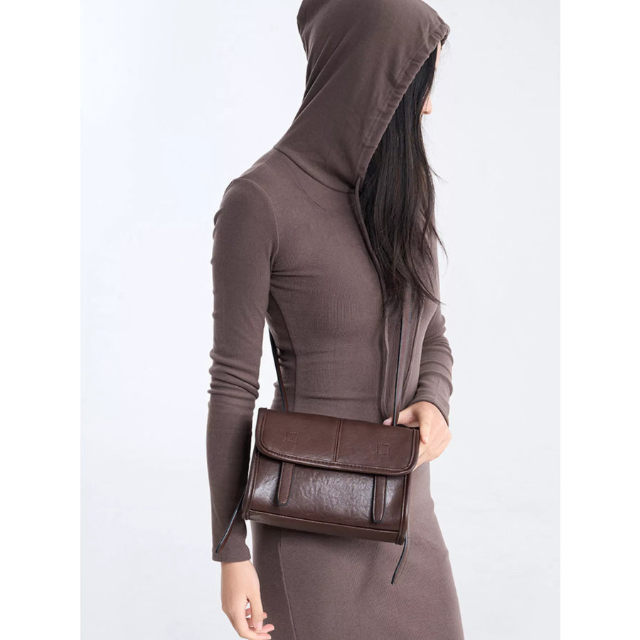 PU Leather Messenger Crossbody Bag with Flap Closure Brown / onesize