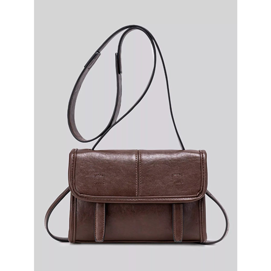 PU Leather Messenger Crossbody Bag with Flap Closure Brown / onesize