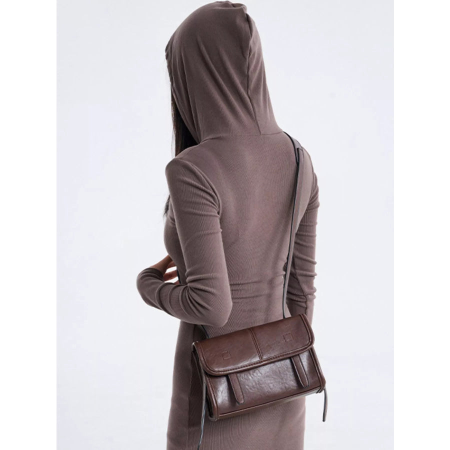 PU Leather Messenger Crossbody Bag with Flap Closure Brown / onesize