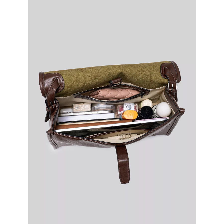 PU Leather Messenger Shoulder Bag Brown / onesize Apparel and Accessories