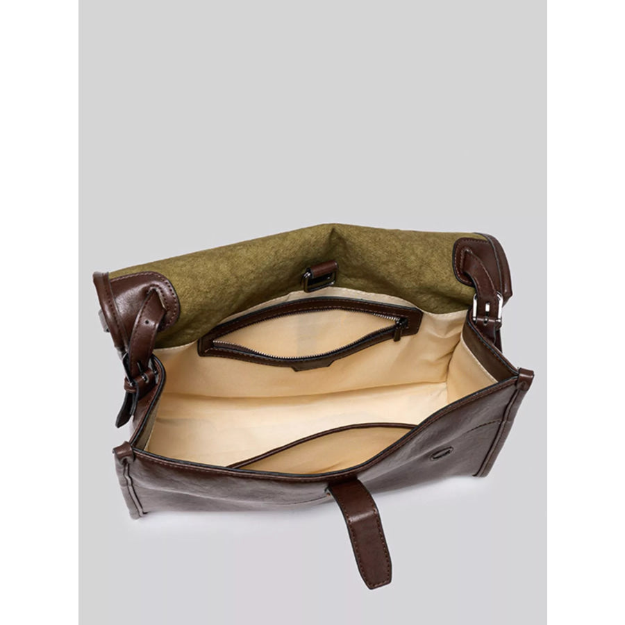 PU Leather Messenger Shoulder Bag Brown / onesize Apparel and Accessories