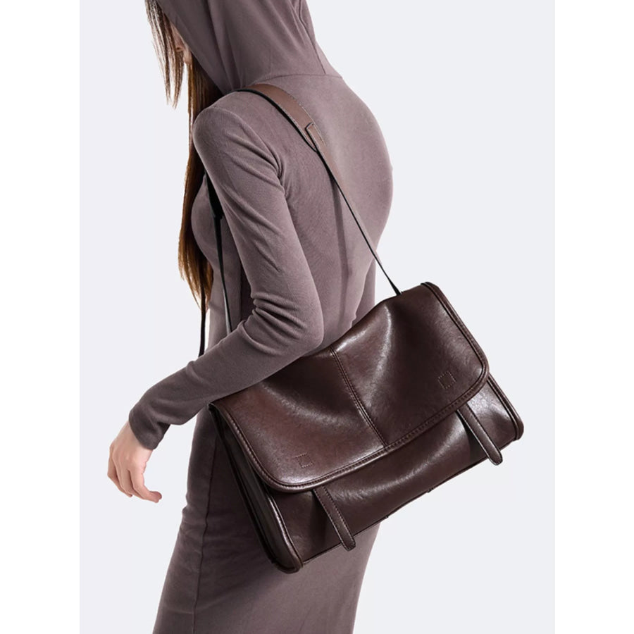PU Leather Messenger Shoulder Bag Brown / onesize Apparel and Accessories