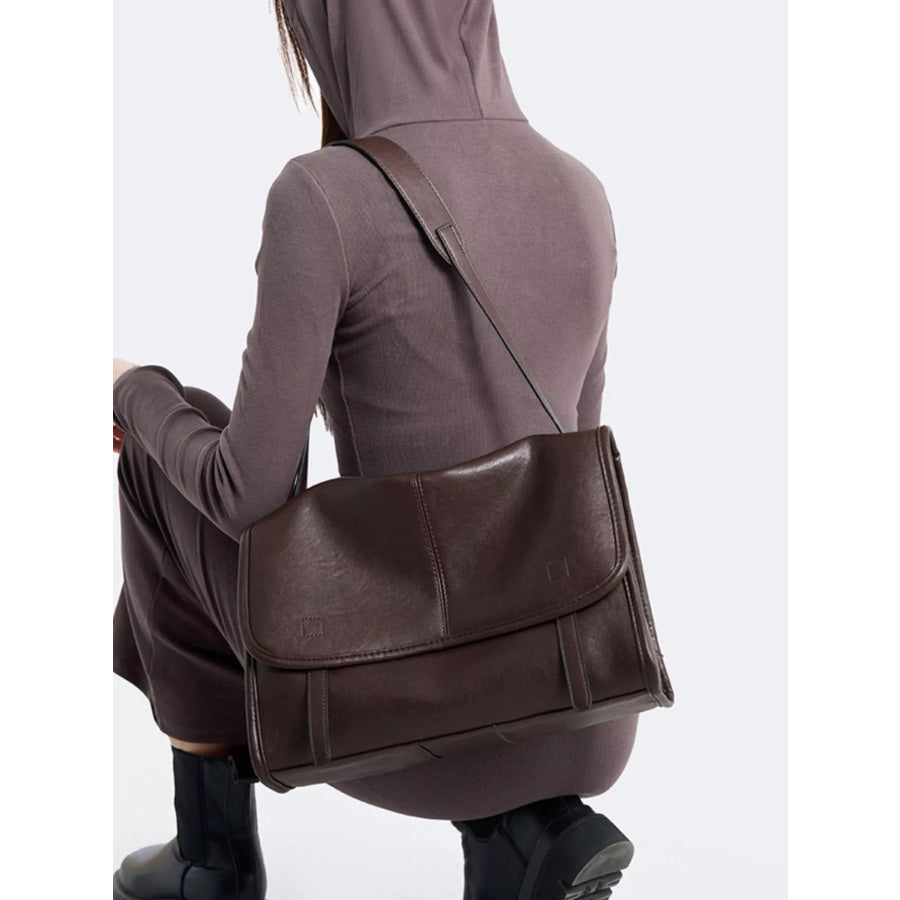PU Leather Messenger Shoulder Bag Brown / onesize Apparel and Accessories