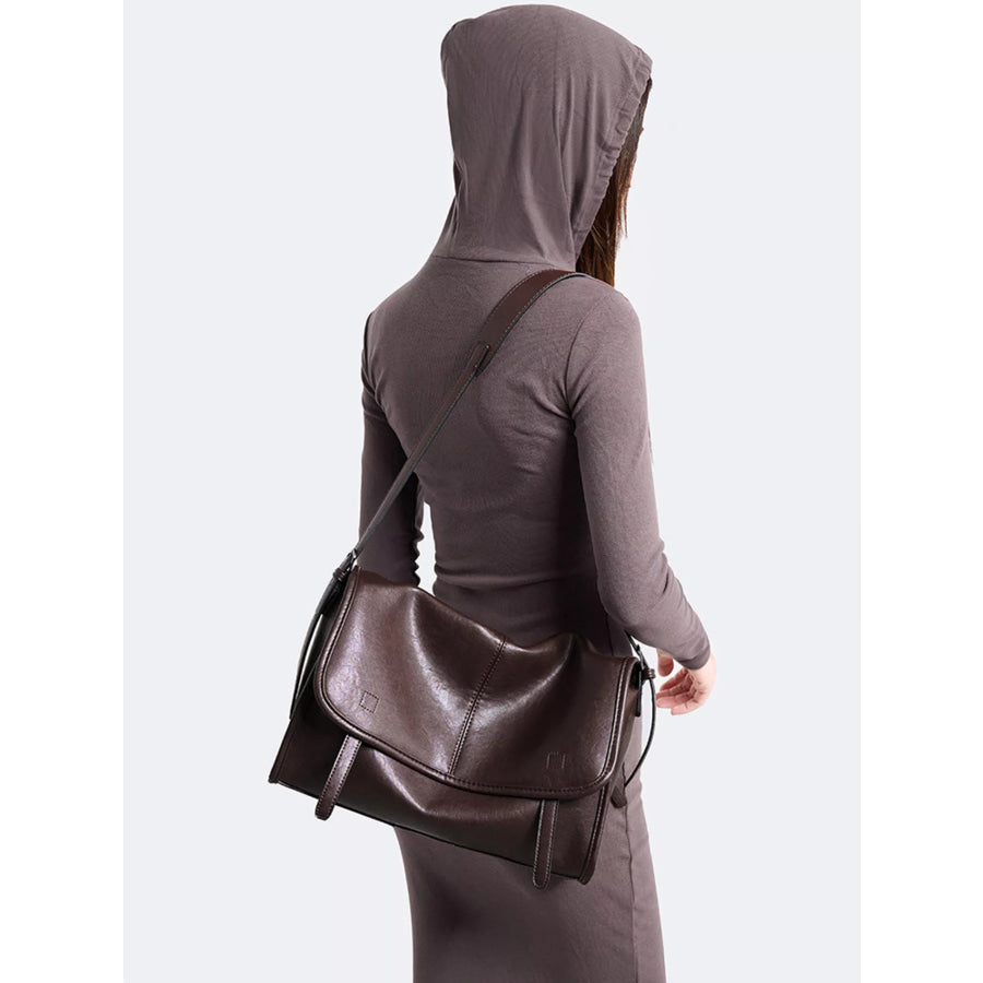 PU Leather Messenger Shoulder Bag Brown / onesize Apparel and Accessories