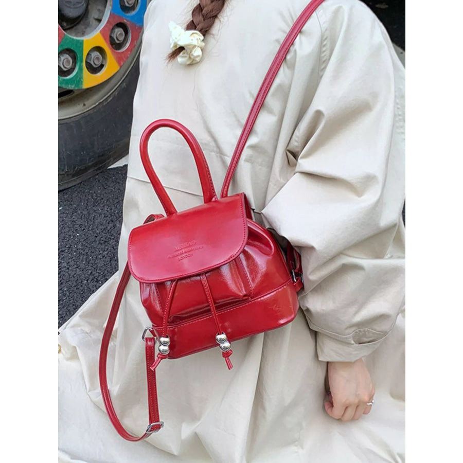 PU Leather Mini Backpack Bag Red / One Size Apparel and Accessories