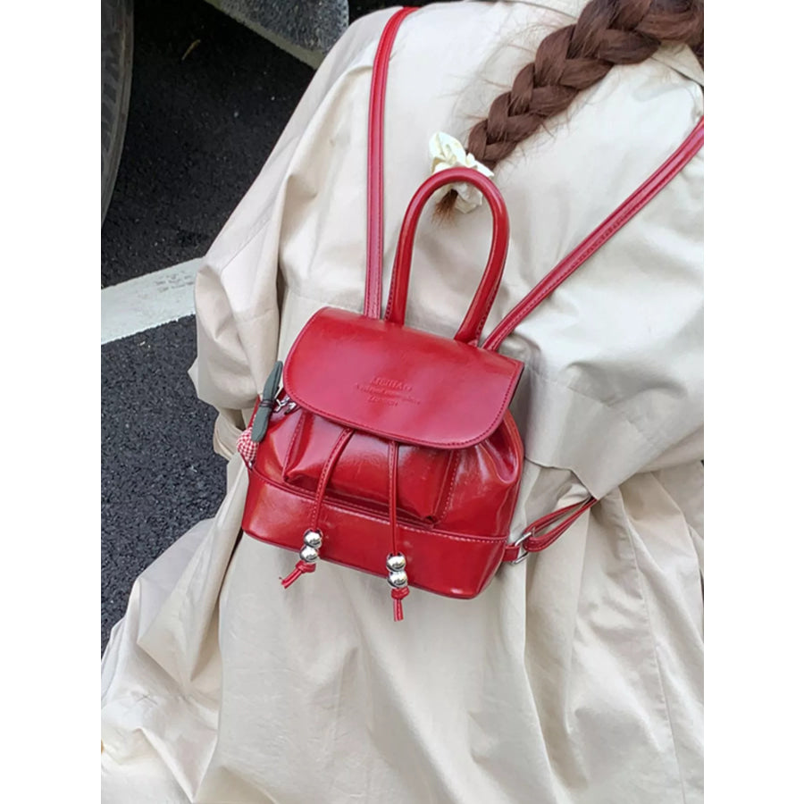 PU Leather Mini Backpack Bag Red / One Size Apparel and Accessories