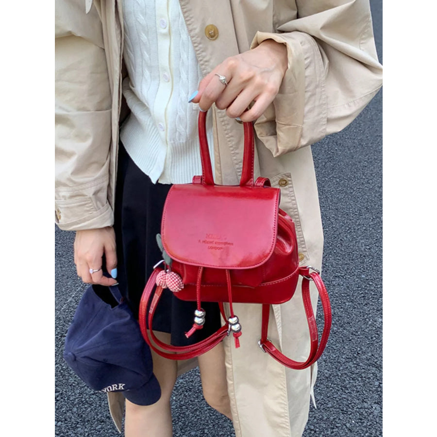 PU Leather Mini Backpack Bag Red / One Size Apparel and Accessories