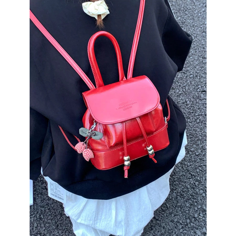 PU Leather Mini Backpack Bag Red / One Size Apparel and Accessories
