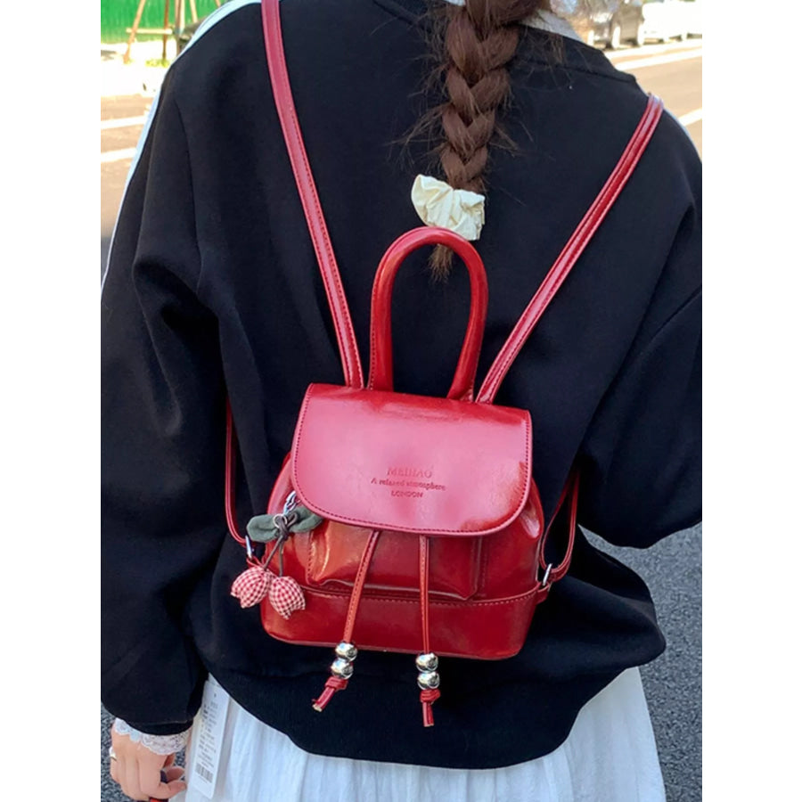 PU Leather Mini Backpack Bag Red / One Size Apparel and Accessories
