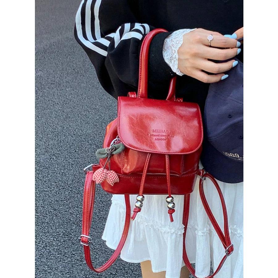 PU Leather Mini Backpack Bag Red / One Size Apparel and Accessories
