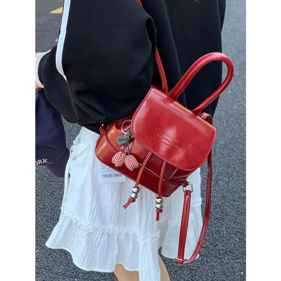 PU Leather Mini Backpack Bag Red / One Size Apparel and Accessories