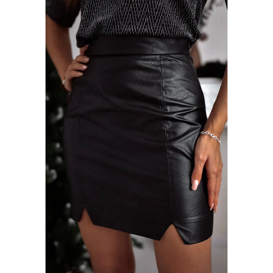 PU Leather Mini Skirt Black / S Apparel and Accessories