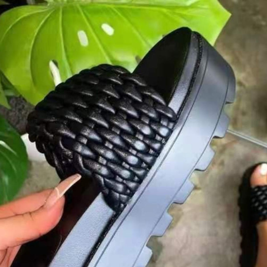 PU Leather Open Toe Platform Sandals Black / 35(US4) Apparel and Accessories