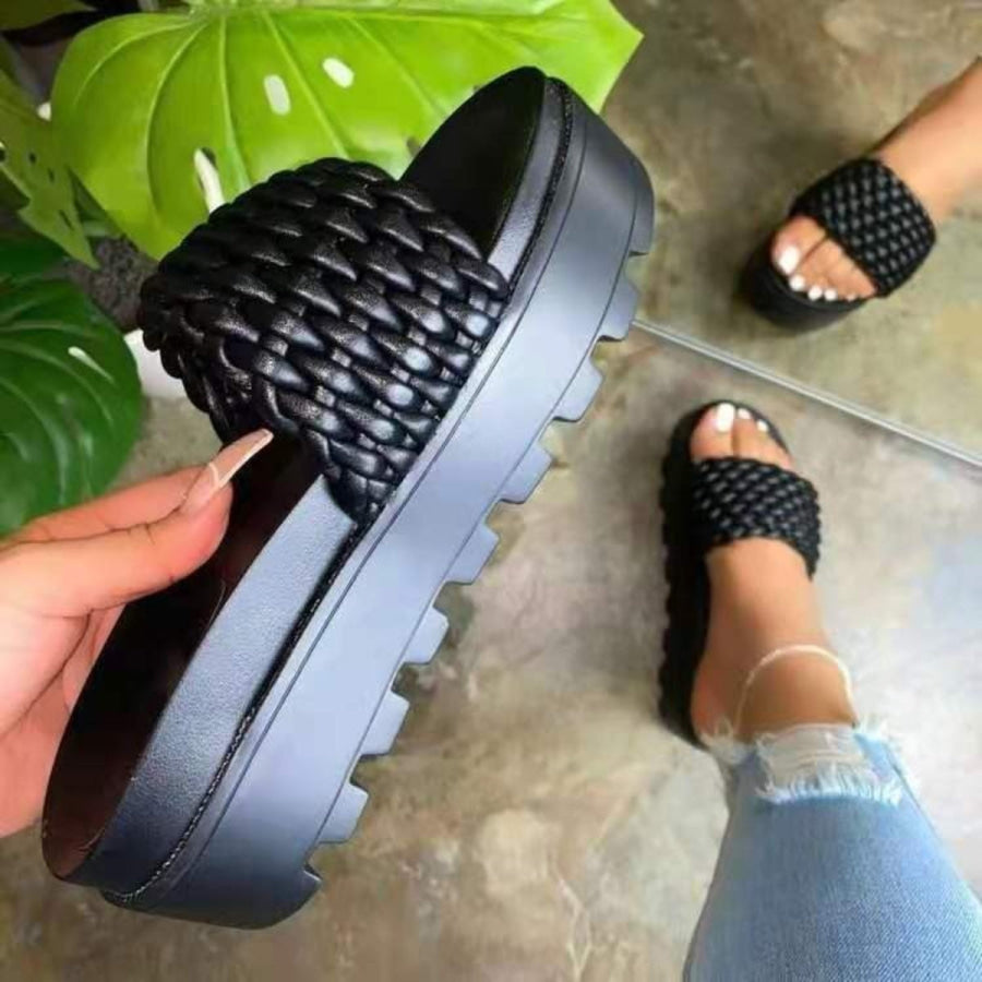 PU Leather Open Toe Platform Sandals Black / 35(US4) Apparel and Accessories