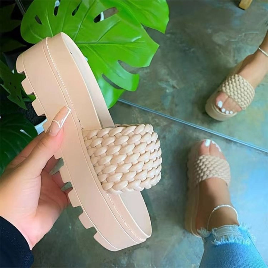 PU Leather Open Toe Platform Sandals Cream / 35(US4) Apparel and Accessories