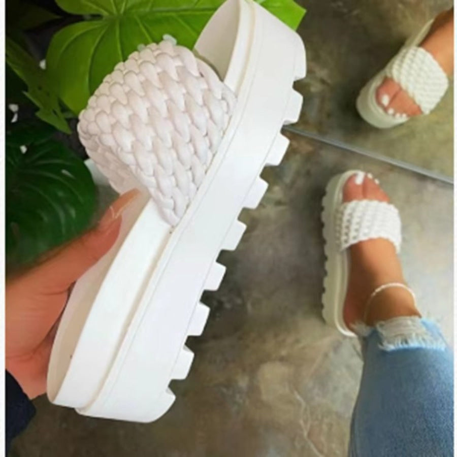 PU Leather Open Toe Platform Sandals White / 35(US4) Apparel and Accessories