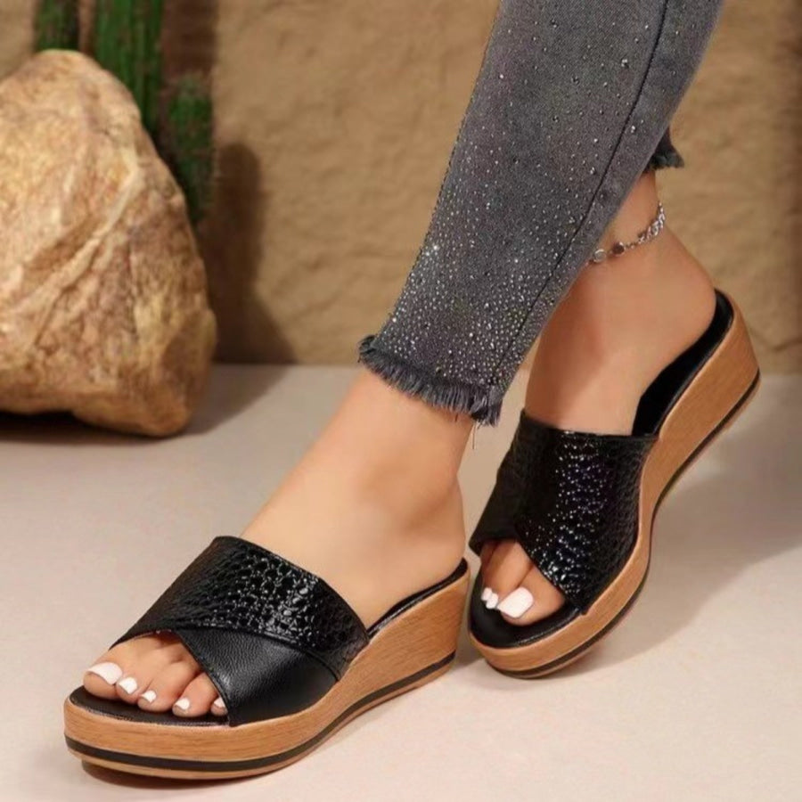 PU Leather Open Toe Sandals Black / 36(US5) Apparel and Accessories