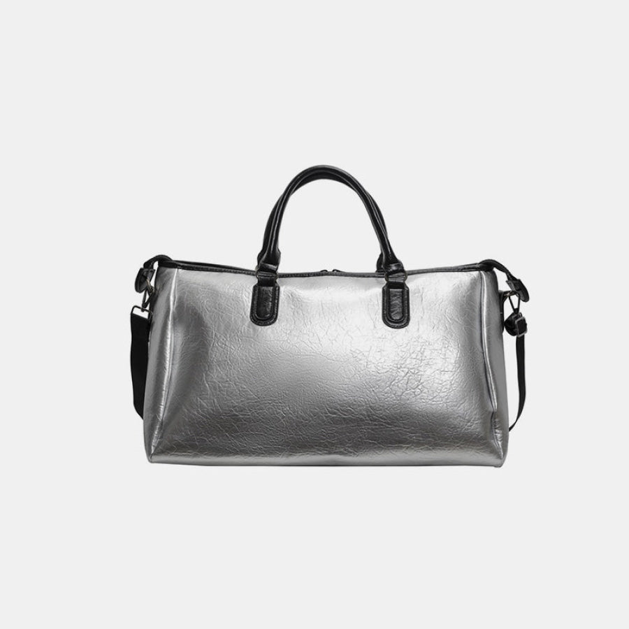 PU Leather Oversize Travel Bag Silver / One Size Apparel and Accessories