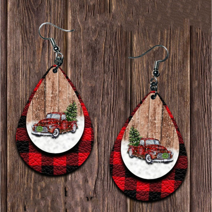 PU Leather Plaid Teardrop Earrings Apparel and Accessories