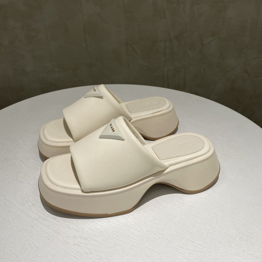 PU Leather Platform Sandals Ivory / 35(US4) Apparel and Accessories