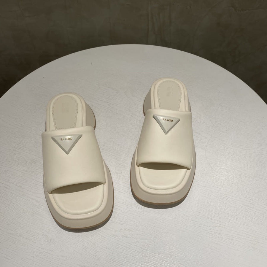 PU Leather Platform Sandals Ivory / 35(US4) Apparel and Accessories