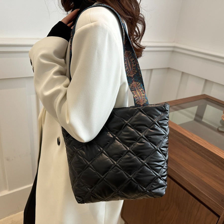 PU Leather Printed Strap Quilted Handbag Apparel and Accessories