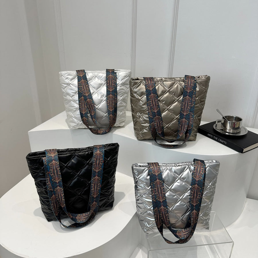 PU Leather Printed Strap Quilted Handbag Apparel and Accessories