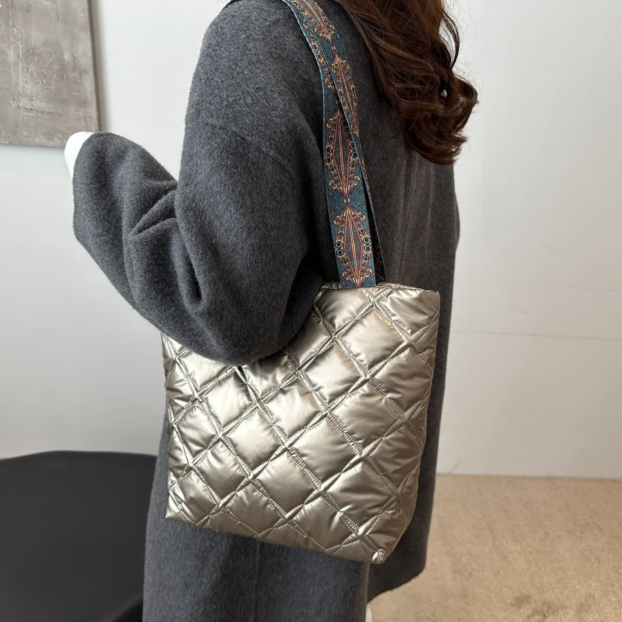 PU Leather Printed Strap Quilted Handbag Apparel and Accessories